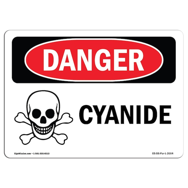 Safety Sign, OSHA Danger, 3.5" Height, 5" Width, Cyanide, Landscape, 10PK